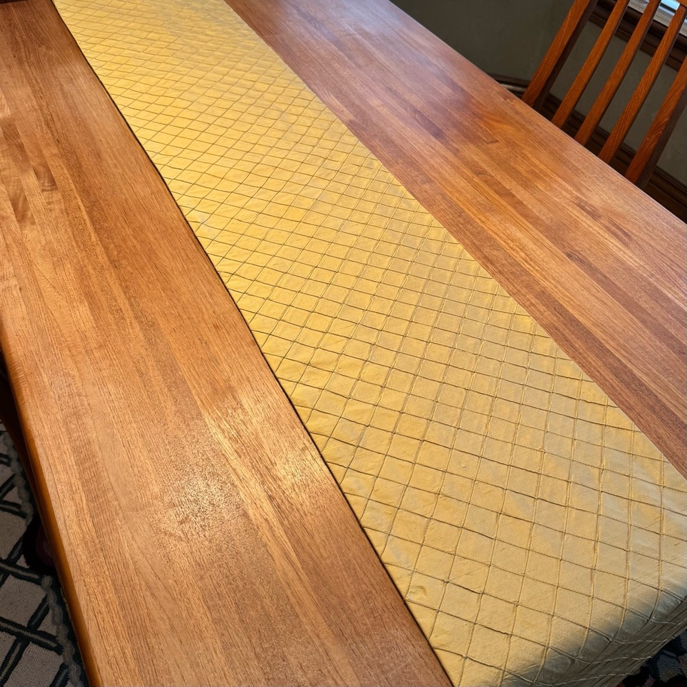 Custom Raw Silk Gold Diamond Stitch Table Runner 80" Tassels
